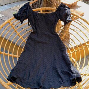 Black Eyelet Lace Puff Sleeve Corset Mini Dress